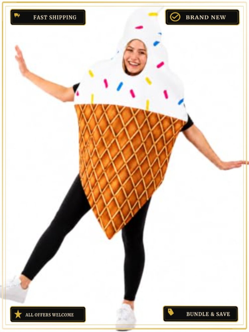 Adult Ice Cream Cone Costume Funny Food Halloween Dress Up